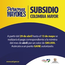 Comenzó el cuarto pago del año del Subsidio Colombia Mayor