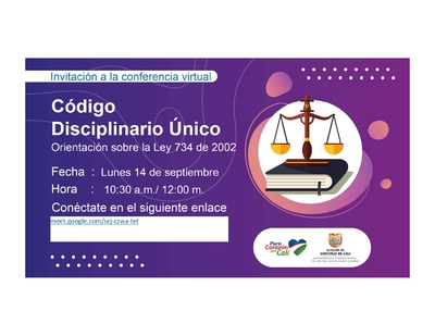 Invitación a la conferencia virtual del código Disciplinario único sobre la ley 734 de 2002