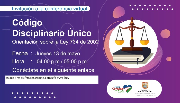 Invitación a la conferencia virtual del código Disciplinario único sobre la ley 734 de 2002