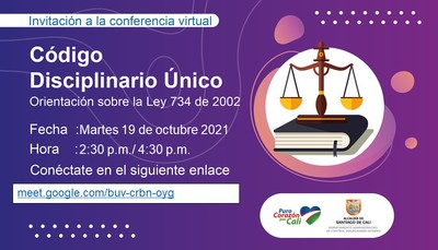 Invitación a la conferencia virtual sobre el código Disciplinario único sobre la ley 734 de 2002