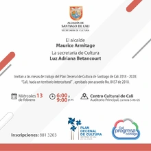 Mesas de de Trabajo  Plan Decenal de Cultura de Santiago de Cali 2018 - 2028 - Auditorio Principal - Carrera 5 No. 6-05