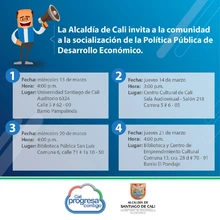 Socialización de la Política Pública de Desarrollo Económico a la comunidad que se realizara el 13, 14, 20 y 21 de marzo