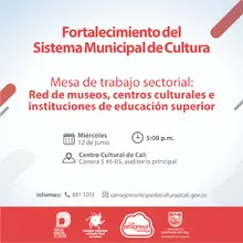 Mesa de Trabajo Sectorial: Red de Museos, centros culturales e instituciones de educación superior - 12 de junio 2019 - Centro Cultural de Cali - Carrera 5 No. 6-05 Auditorio Principal