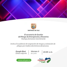 Invita a la audiencia de asignación de riesgos y aclaración de Pliegos por Medios electrónicos del Proceso