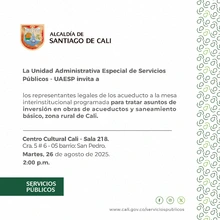 Convocatoria para los representantes de los acueductos, Zona Rural - Cali