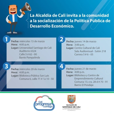 Socialización de la Política Pública de Desarrollo Económico a la comunidad que se realizara el 13, 14, 20 y 21 de marzo