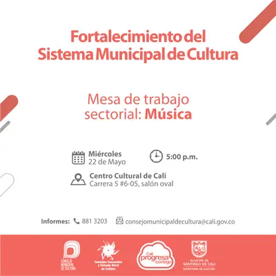Mesa Sectorial Música - 22 de mayo 2019 - Centro Cultural de Cali, carrera 5 No. 6-05 - Salón Oval