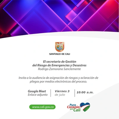 Invita a la audiencia de asignación de riesgos y aclaración de Pliegos por Medios electrónicos del Proceso