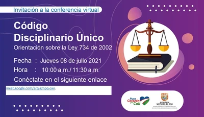 Invitación a la conferencia virtual del código Disciplinario único sobre la ley 734 de 2002