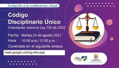 Invitación a la conferencia virtual sobre el código Disciplinario único sobre la ley 734 de 2002