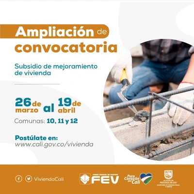 Convocatoria Subsidio Mejoramiento de Vivienda Comunas 10,11 y 12