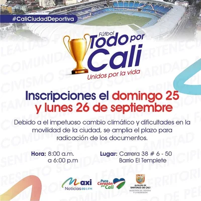 Inscripciones extendidas para la Copa de fútbol Todo por Cali