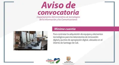 Aviso de convocatoria - Contratar la adquisición de equipos y elementos tecnológicos para los PAD y LID