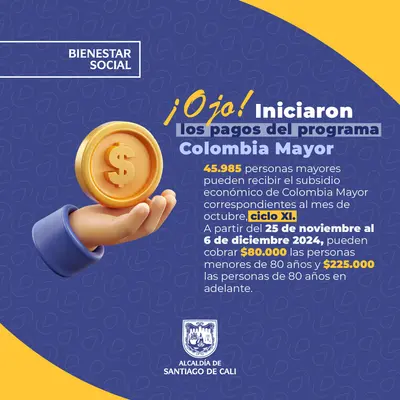 Calendario pagos Subsidio Económico de Colombia Mayor