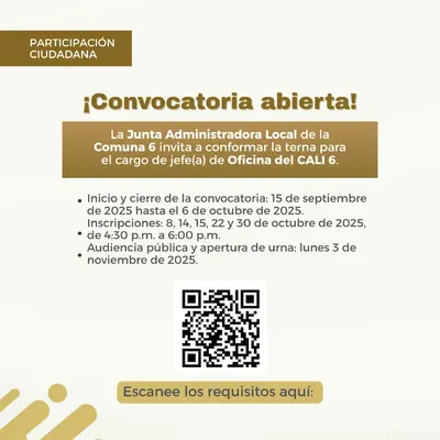 Convocatoria a conformar la terna para el cargo jefe de oficina Cali 6