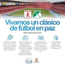 Alcaldía reitera las medidas de seguridad y el llamado al fútbol en paz para el clásico del domingo 