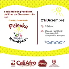  Alcaldía socializará el primer Plan de Etnodesarrollo para el Consejo Comunitario Mayor Palenke El Hormiguero  