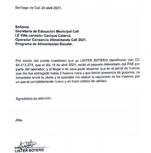 Secretaría de Educación notifica novedad atendida oportuna y satisfactoriamente por el operador de alimentación escolar