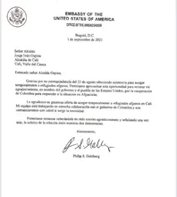 Embajada de EEUU agradece a Cali por acoger temporalmente a refugiados afganos