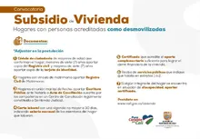 Documentos Convocatoria Subsidio de Vivienda hogares acreditados con personas desmovilizadas 