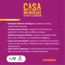 Casa de las Memorias anuncia la conferencia Mujeres en la construcción de Paz