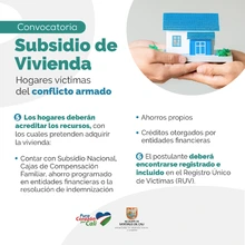 Abierta convocatoria de subsidio para adquisición de vivienda para víctimas del conflicto armado