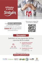 153.000 afiliados a salud subsidiada, sin encuesta Sisbén IV, perderían este beneficio