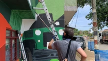 Mural de Infraestructura cautiva a propios y visitantes en el Bulevar de Oriente