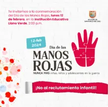 Nos unimos por la misma causa, la Administración Distrital de Santiago de Cali conmemora el Día de las Manos Rojas