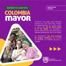  Entre el 26 de abril y el 10 de mayo se pagará el subsidio Colombia Mayor   El monto del subsidio es de $80.000 para cada adulto mayor.