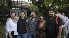 De izquierda a derecha: las productoras Carolina Barrera y María Fernanda Barrientos; el director de Estudios Takeshima, Jaime Tenorio; Adriana Agudelo y Sebastián Duque.