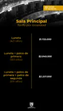 Tarifas Sala Principal por localidad