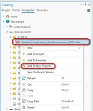 Figura 1. Vincular la caja de herramientas a todos los proyectos de ArcGIS Pro