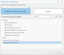 Figura 7. Selección del sistema de coordenadas requerido