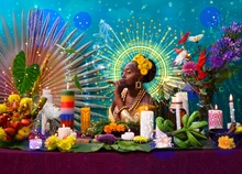 Flor de Ébano, proyecto "Comadreando la Futura Ancestral". Retrato 1/5 "La Pitoniza Mayor y sus Tres Tabacos"