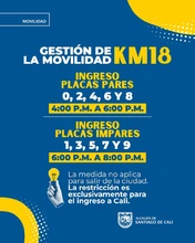 Movilidad implementará restricción especial para el ingreso a Cali por el Kilómetro 18 este lunes festivo