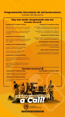 Conozca la agenda de la recuperación de la malla vial de hoy, 26 de junio