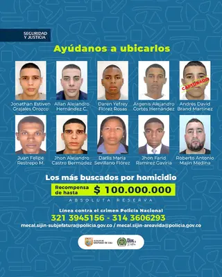 Cali pone en la mira a los homicidas: autoridades lanzan cartel de los más buscados con recompensa de hasta $100 millones