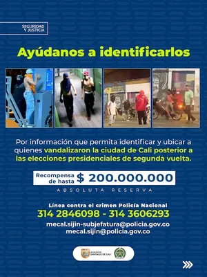 Alcalde Eder da a conocer cartel de los más buscados por actos vandálicos el pasado 21 de junio en Cali