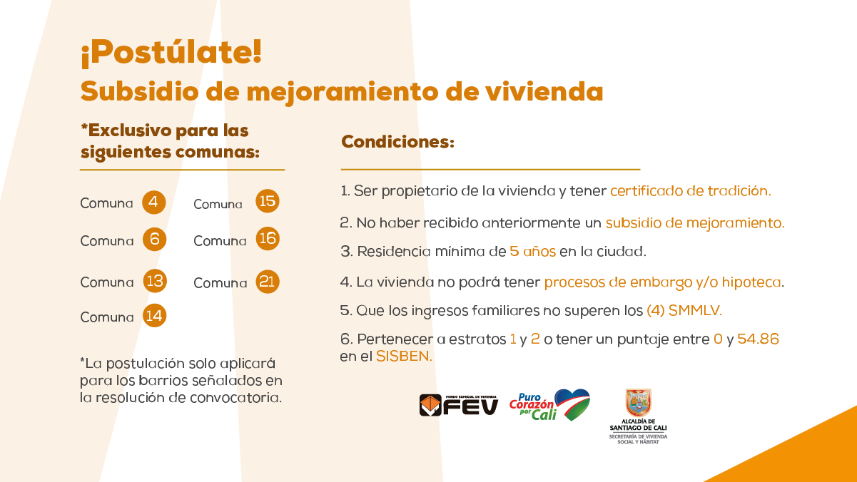 Convocatoria Subsidio de Mejoramiento de Vivienda 