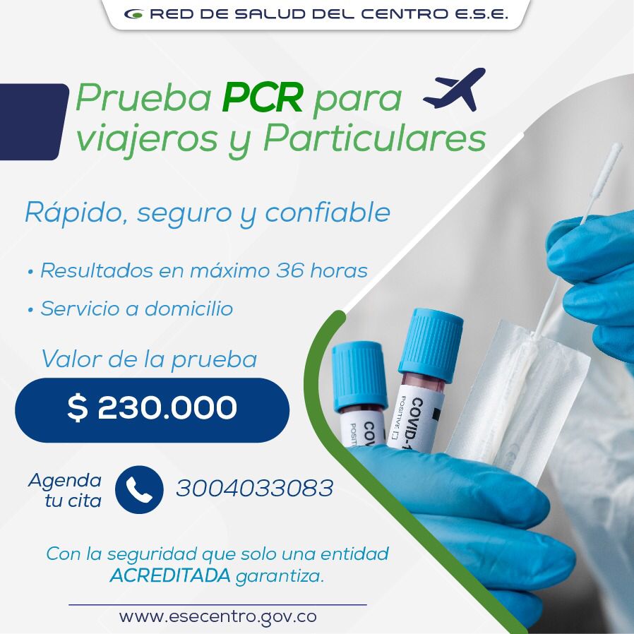 ESE Centro realiza pruebas covid-19 PCR para particulares ESE Centro realiza pruebas covid-19 PCR para particulares