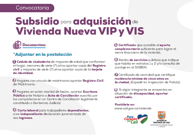 Convocatoria Subsidio para adquisición de Vivienda Nueva VIP y VIS Convocatoria Subsidio para adquisición de Vivienda Nueva VIP y VIS