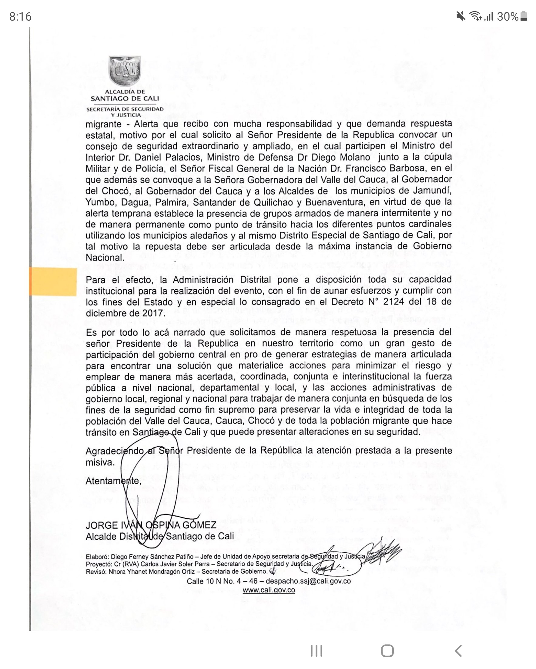 Cali urge por consejo extraordinario de seguridad nacional Cali urge por consejo extraordinario de seguridad nacional