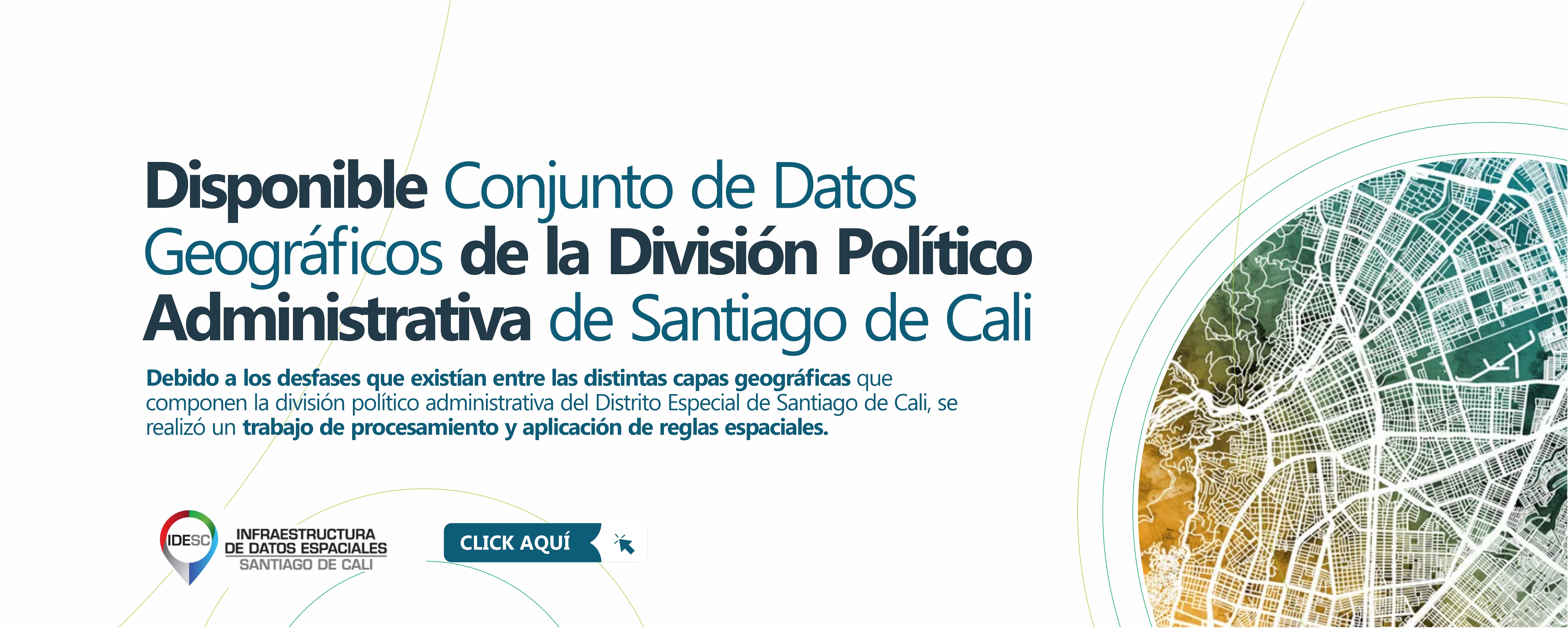 Pieza gráfica compuesta sobre el lado derecho con una imagen  del listado de los datos geográficos disponibles y sobre el costado izquierdo el título de la noticia y debajo un breve resumen.
