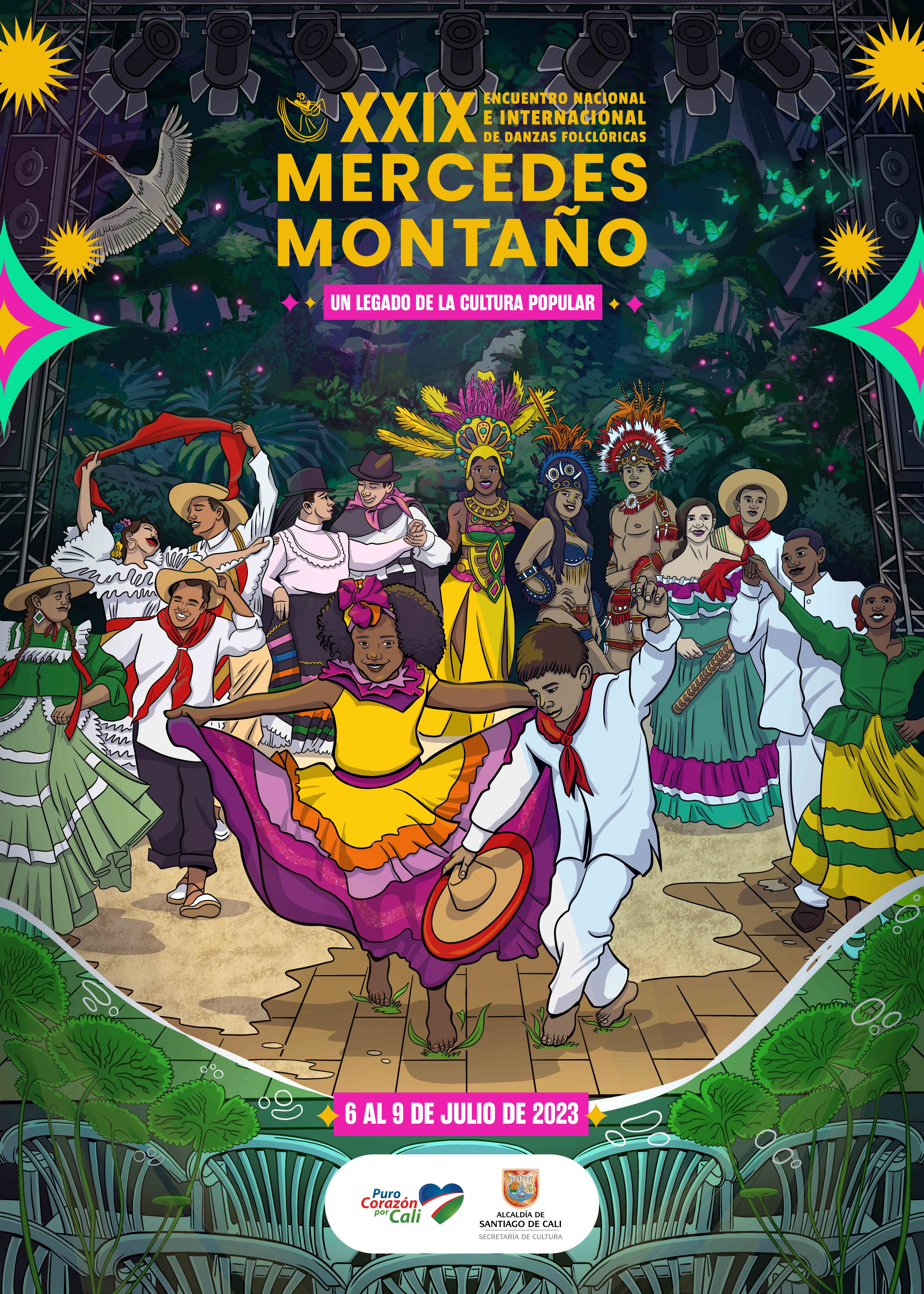 Este es el afiche Oficial del Encuentro de Danzas Folclóricas Mercedes Montaño 2023