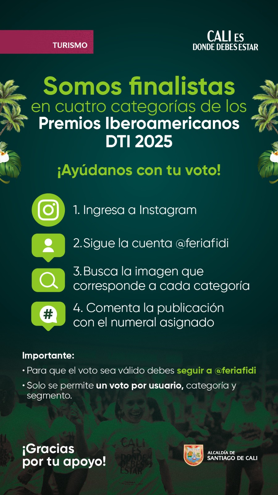 Cali es finalista en los Premios Iberoamericanos DTI 2025 por sus buenas prácticas en turismo: conoce cómo votar y ayuda a la ciudad a ganar Cali es finalista en los Premios Iberoamericanos DTI 2025 por sus buenas prácticas en turismo: conoce cómo votar y ayuda a la ciudad a ganar