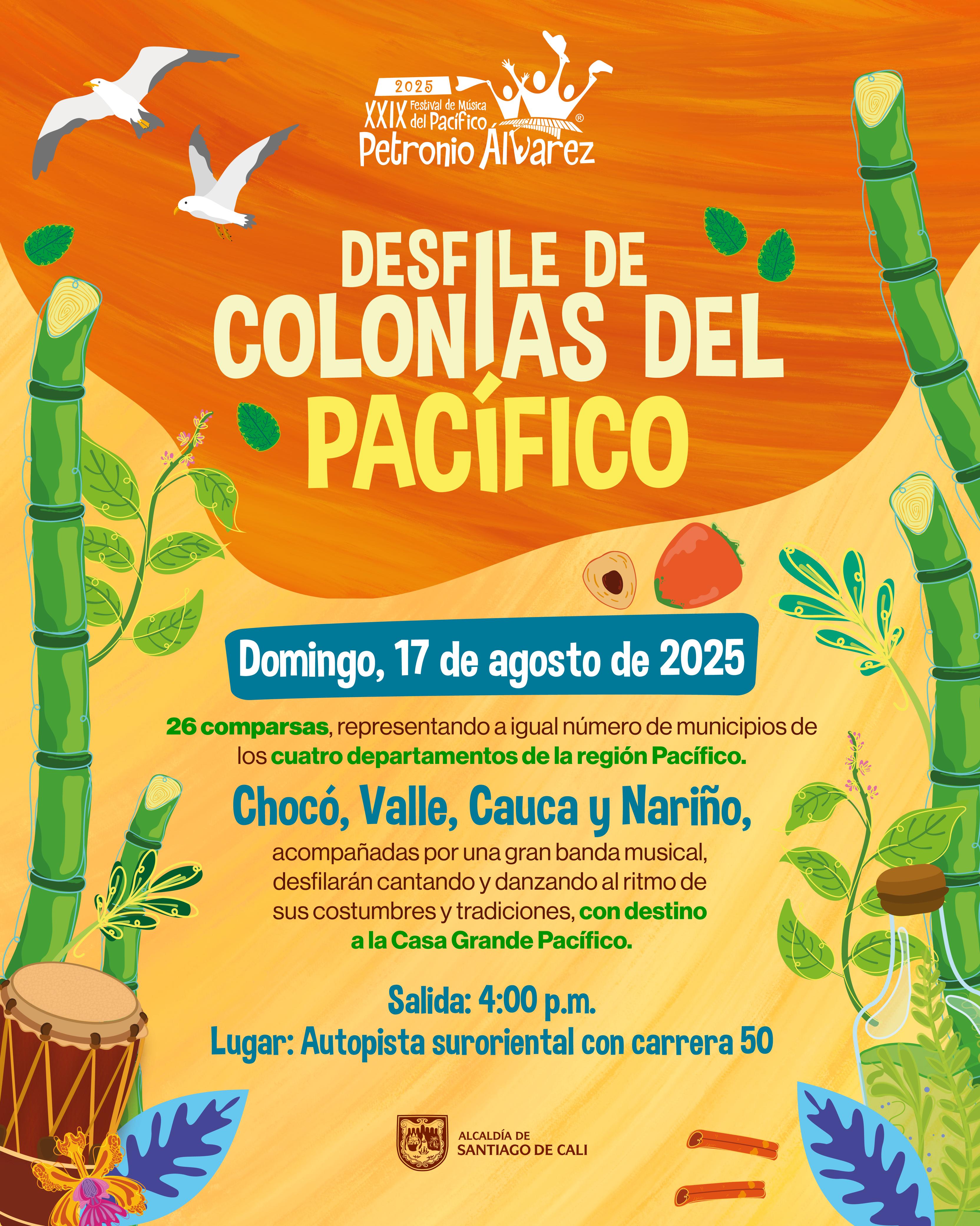 26 municipios marchan al ritmo de su cultura en el Desfile de Colonias del Pacífico