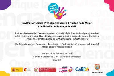 Cali será sede de la presentación del Plan Nacional para garantizar a las Mujeres una Vida Libre de Violencias