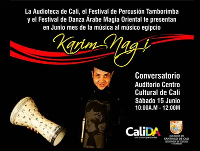 Conferencia con músico egipcio en la Audioteca de Cali, con motivo del Mes de la Música
