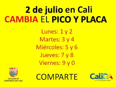 Desde el 2 de julio, cambió el Pico y Placa en la ciudad para vehículos particulares